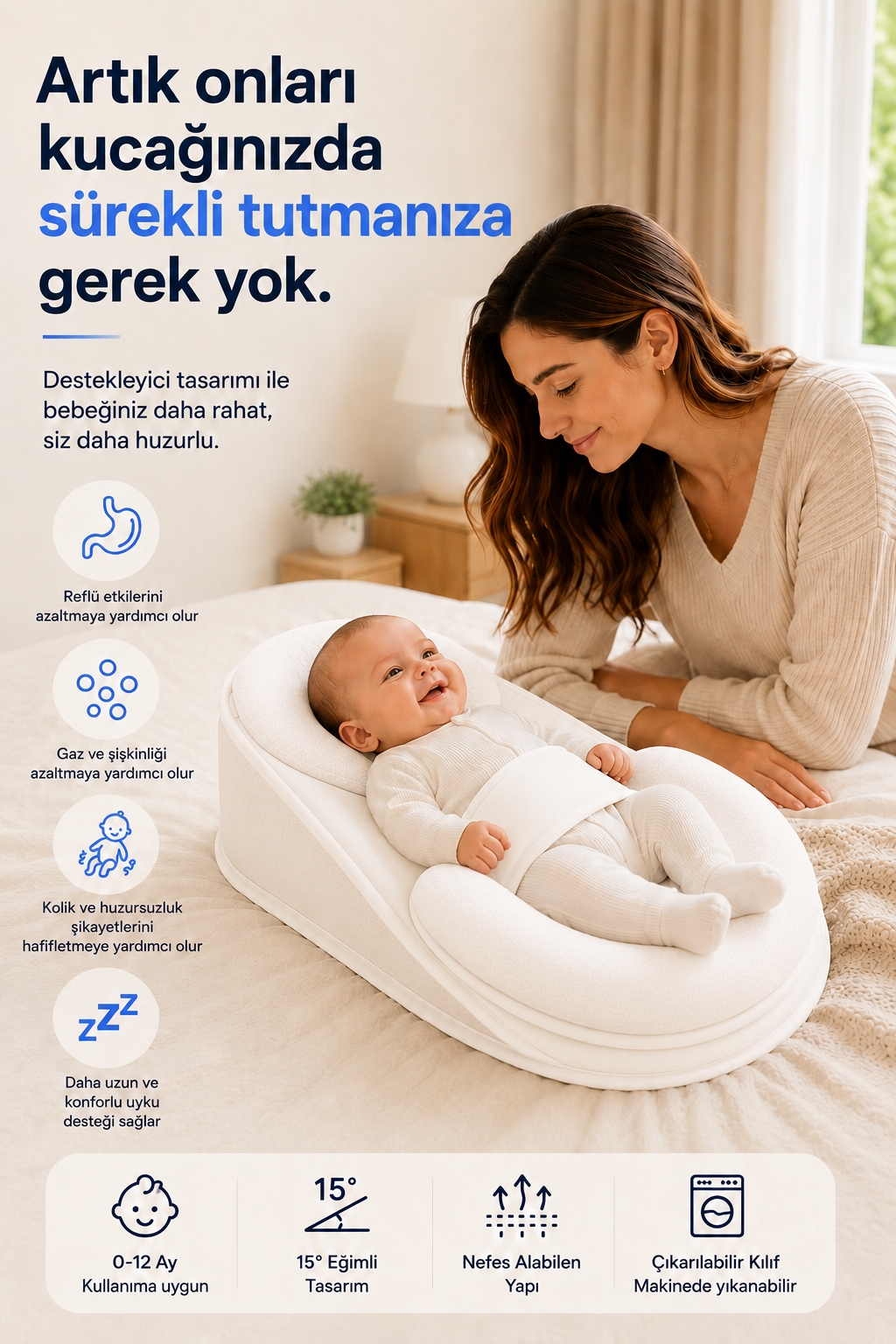 BebeYuva™ Reflü Bebek Destek ve Konfor Yatağı